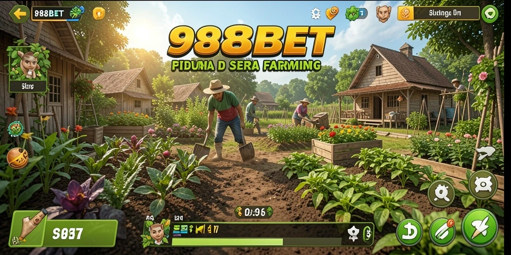 Tangkapan layar gameplay 988BET menampilkan aktivitas berkebun yang seru dan interaktif.
