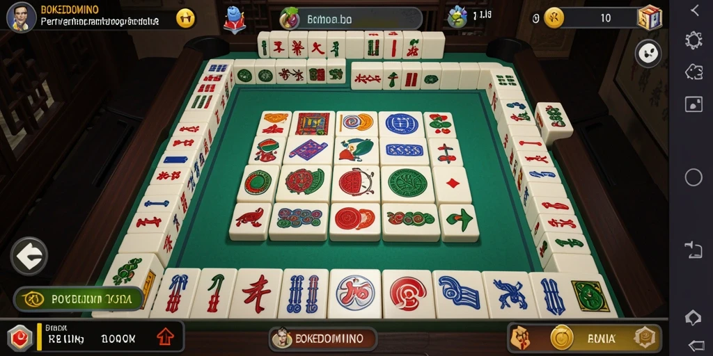 Tampilan gameplay seru dari BOKEDOMINO dengan tantangan Mahjong.