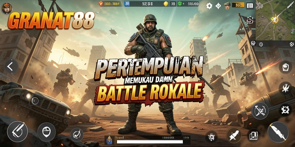 Screenshot gameplay seru dari GRANAT88 yang memperlihatkan aksi Battle Royale.