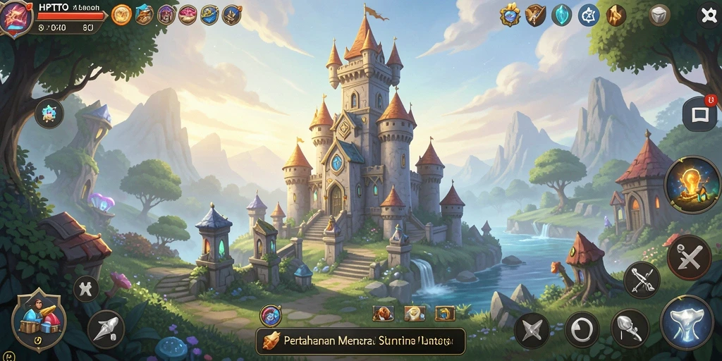 Screenshot gameplay HPTOTO menampilkan aksi menara pertahanan yang intens.