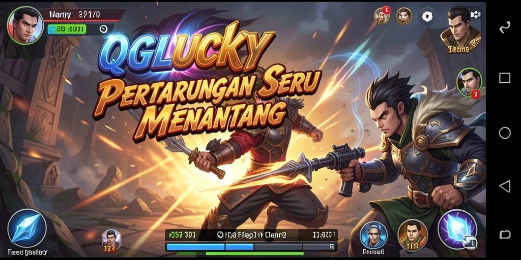 Gameplay QGLUCKY dengan pertarungan yang intens dan grafis memukau.